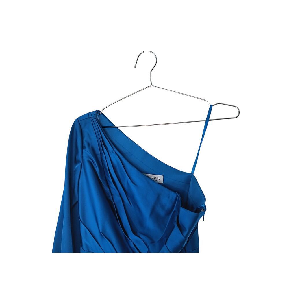 New Tags Ieena Mac Duggal Dark Blue One Shoulder Satin Hi Low Gown Sz 4 - Picture 16 of 16